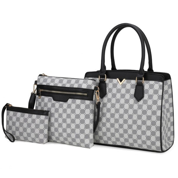 Black - White Mkf Finly Satchel Crossbody Wallet Set By Mia K