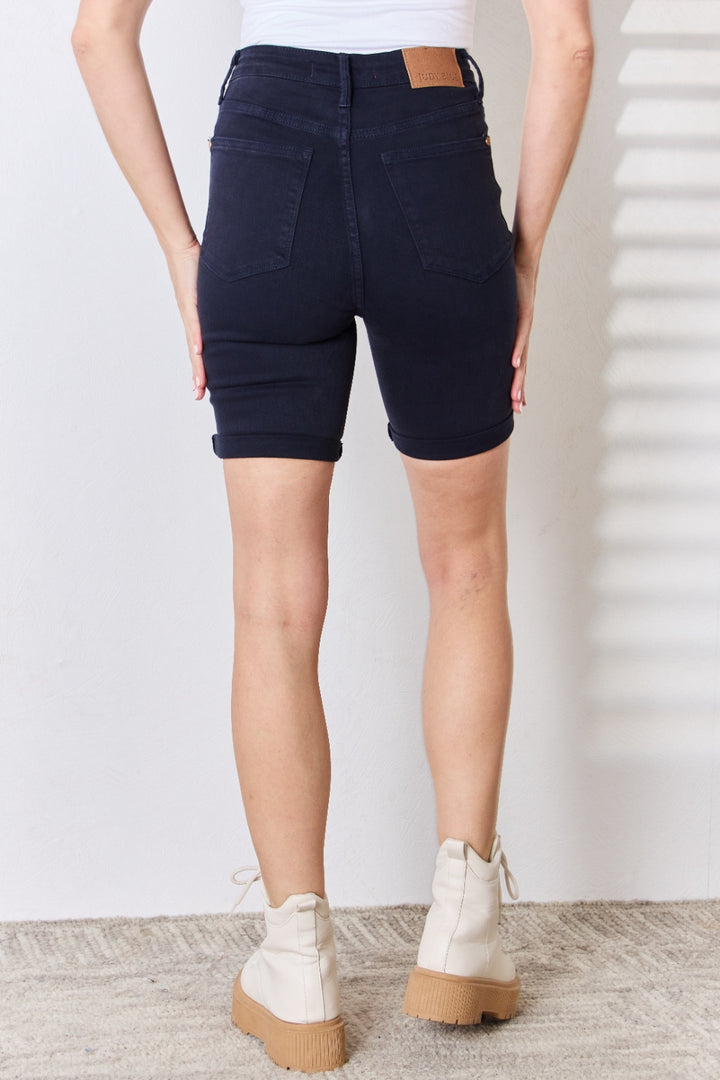 Dark Blue Judy Blue Full Size High Waist Tummy Control Bermuda Shorts
