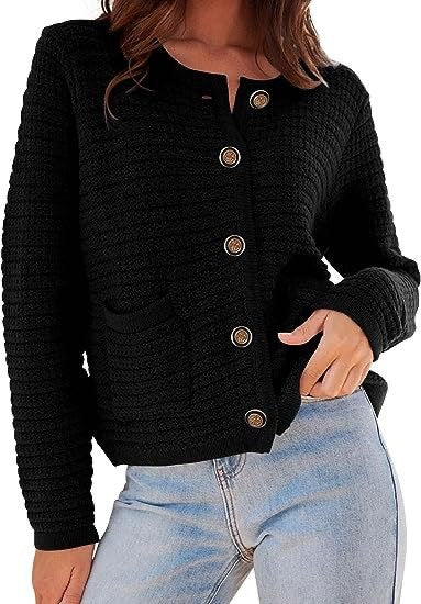 Blue Textured Button Front Cardigan