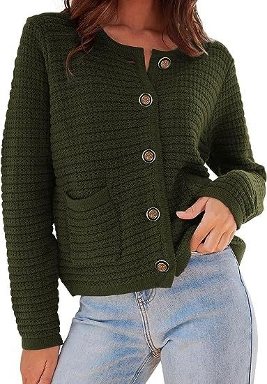 Blue Textured Button Front Cardigan