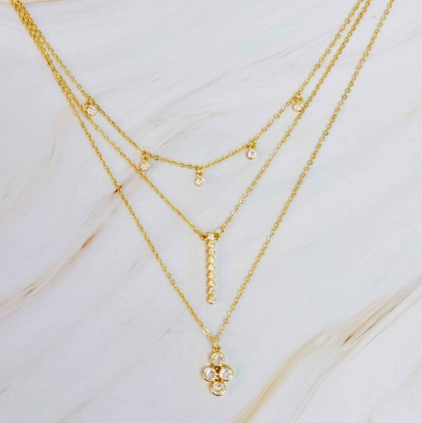 Gold Bezel Crystals Layered Chain Necklace