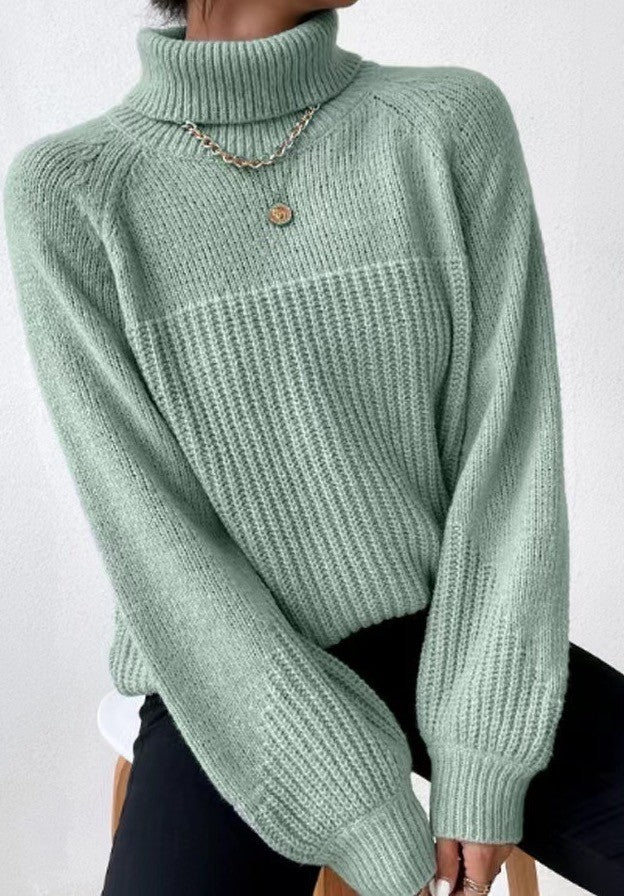 Khaki Knit Turtleneck Sweater