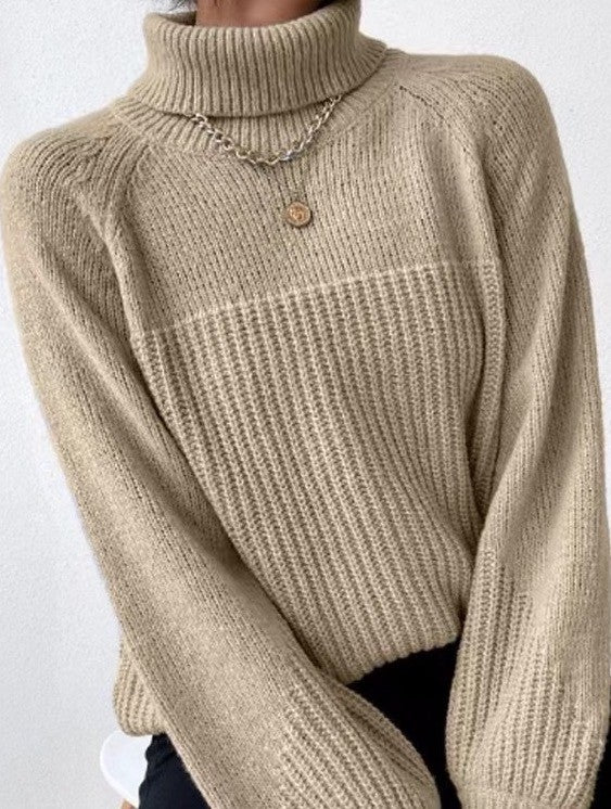 Khaki Knit Turtleneck Sweater