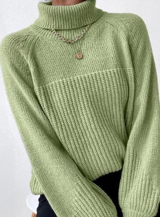 Khaki Knit Turtleneck Sweater