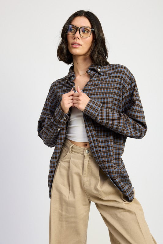 Blue Combo Oversized Plaid Shirt