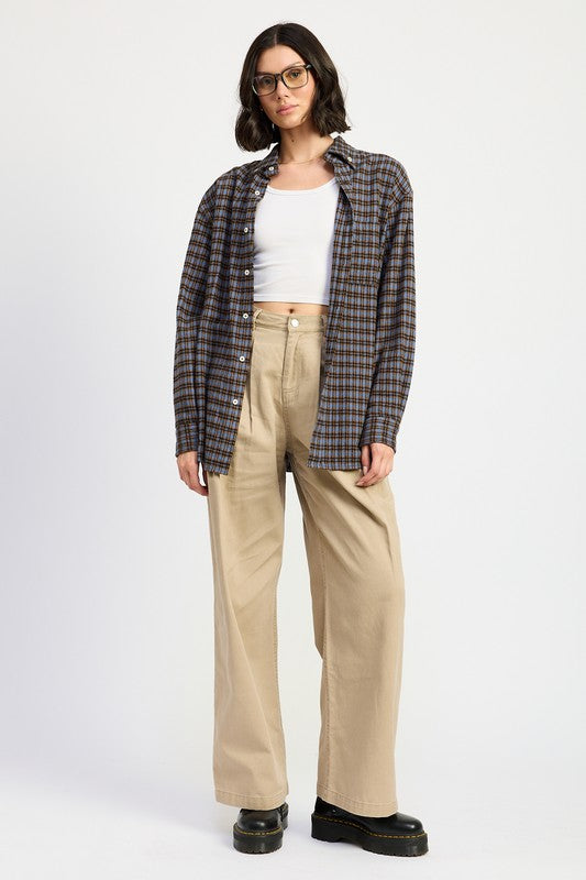 Blue Combo Oversized Plaid Shirt