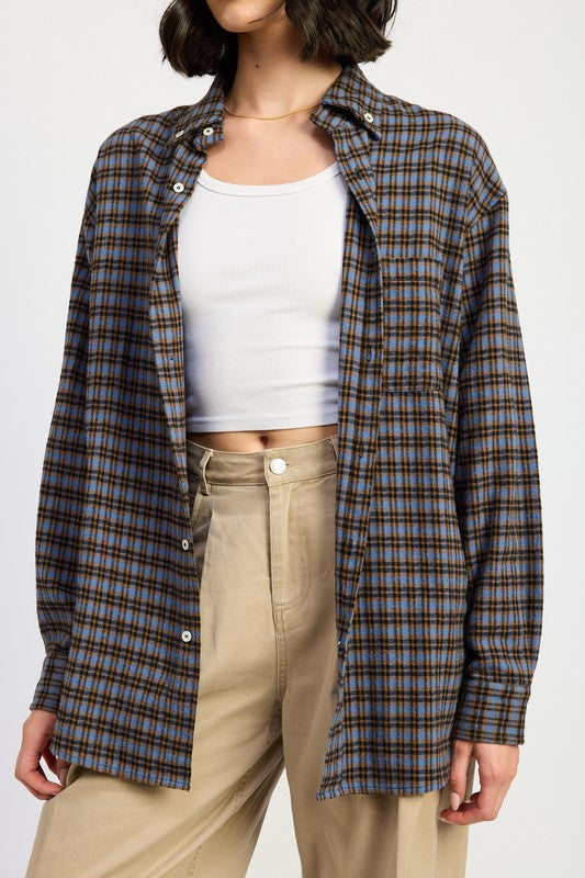 Blue Combo Oversized Plaid Shirt