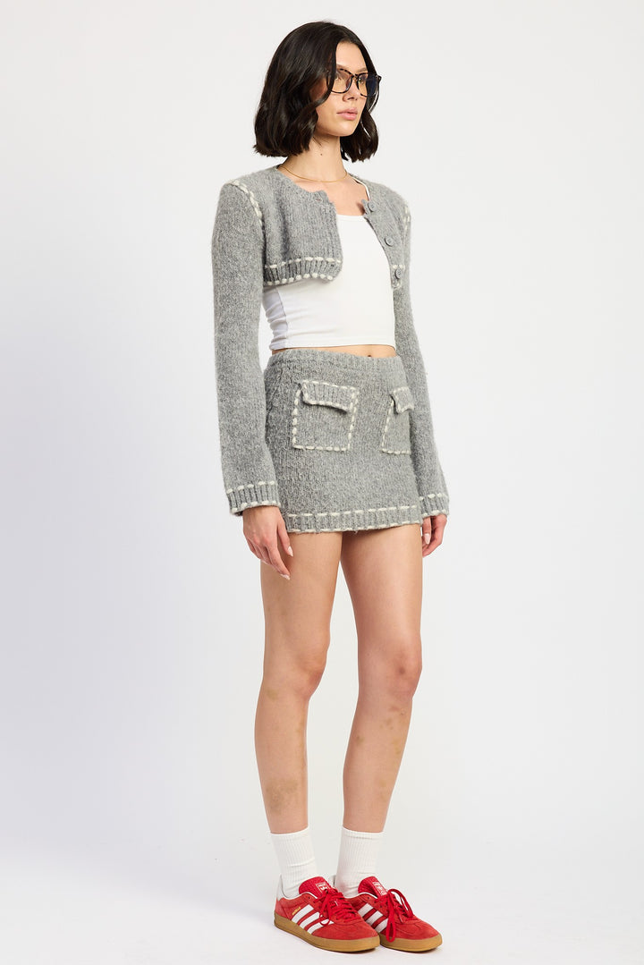 Cropped Bubble Sleeve Cardigan Top