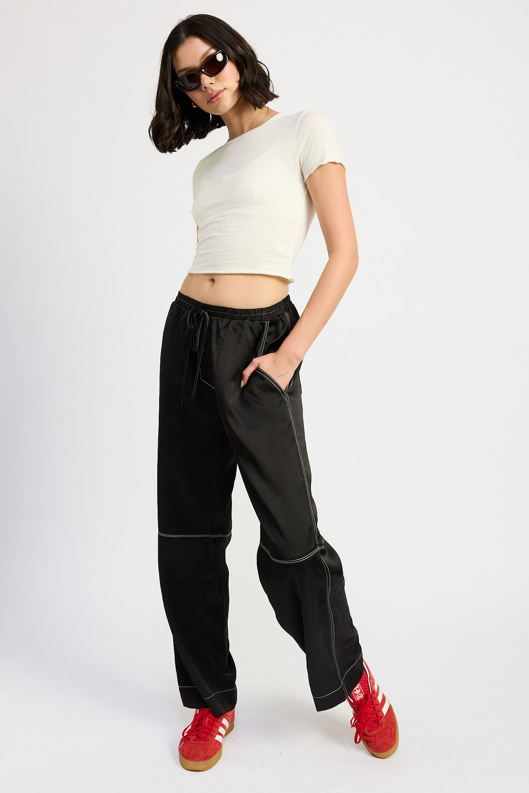 Satin Lounge Pants With Contrasted Stitch