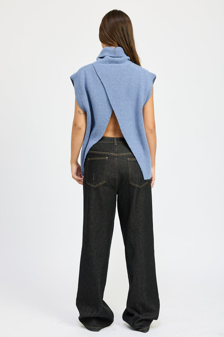Split Back Turtle Neck Sweater Top