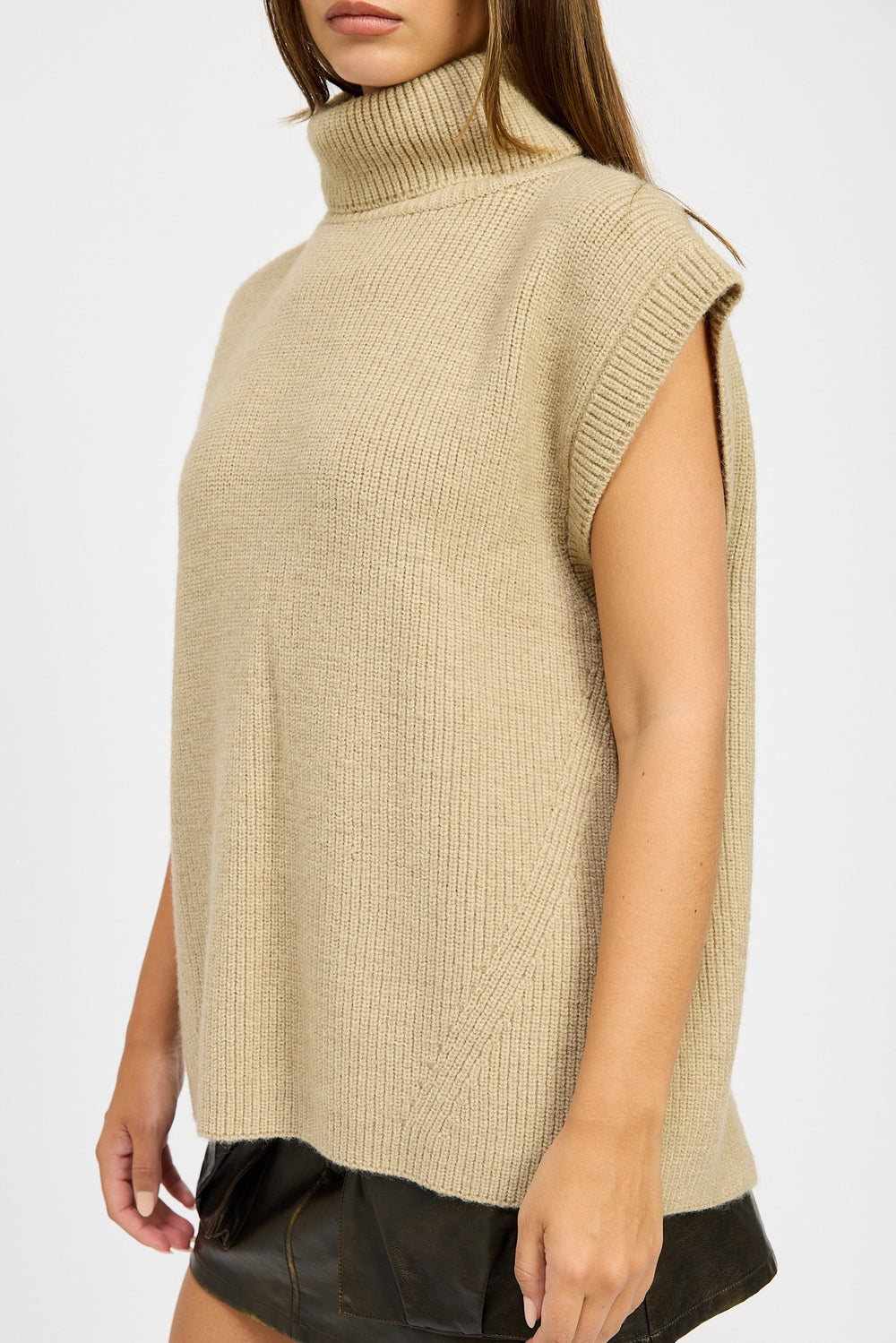 Denim Split Back Turtle Neck Sweater Top