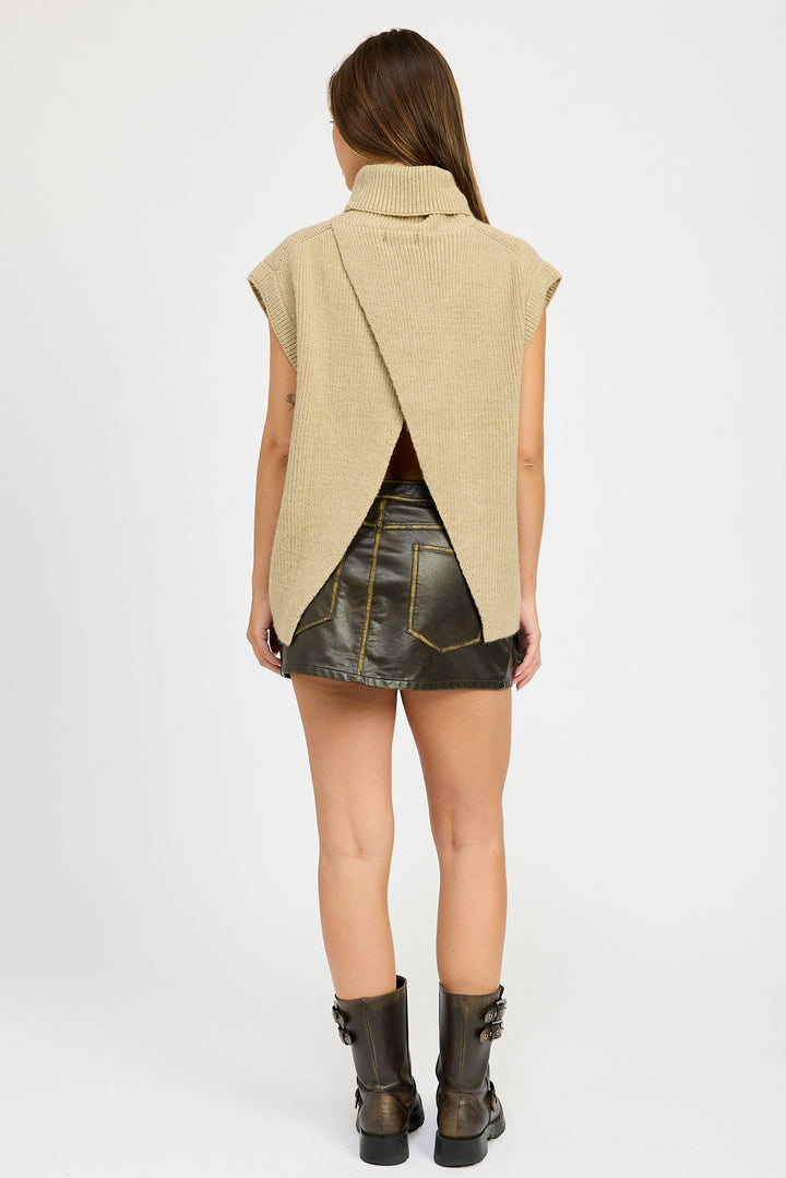Split Back Turtle Neck Sweater Top