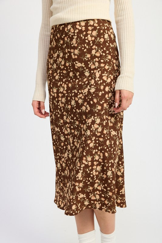 BROWN DUSTY Bias Midi Skirt