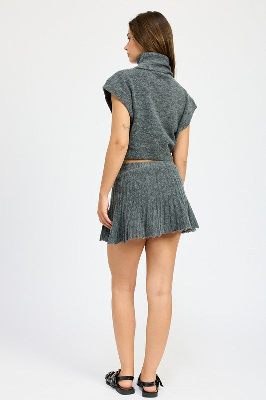 Pleated Mini Fringe Skirt