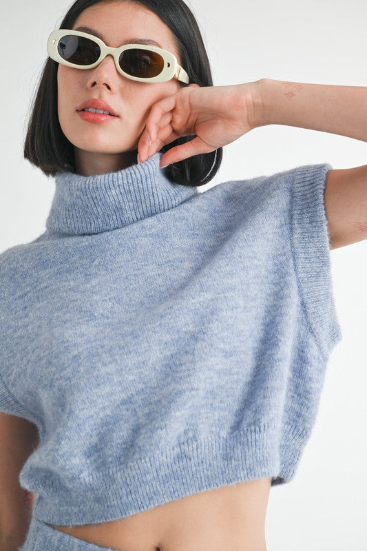 CHARCOAL Turtle Neck Cap Sleeve Top