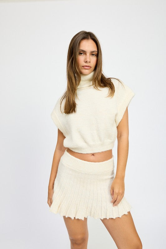 DUSTY BLUE Turtle Neck Cap Sleeve Top