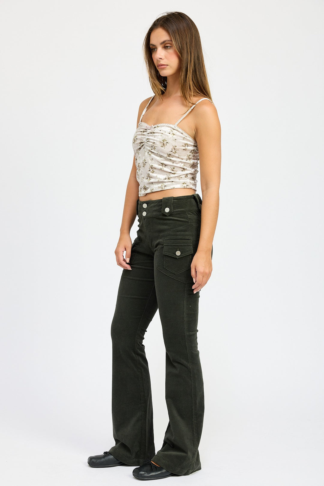 Velvet Ruched Top With Lace Detail