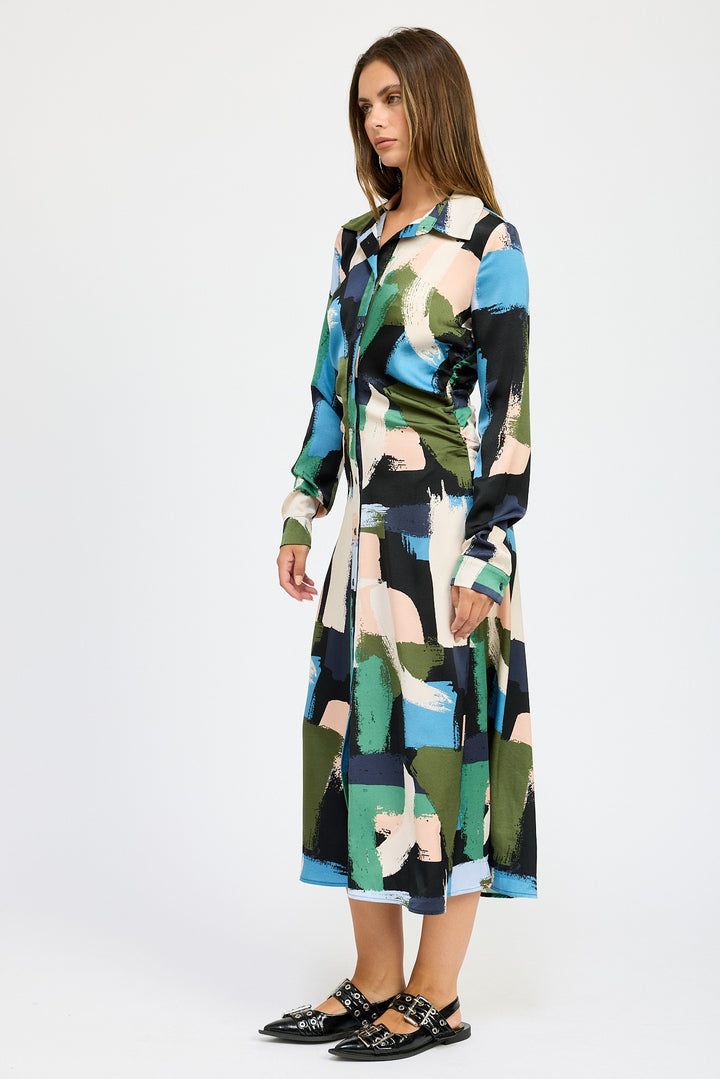 Long Sleeve Ruched Shirt Dress