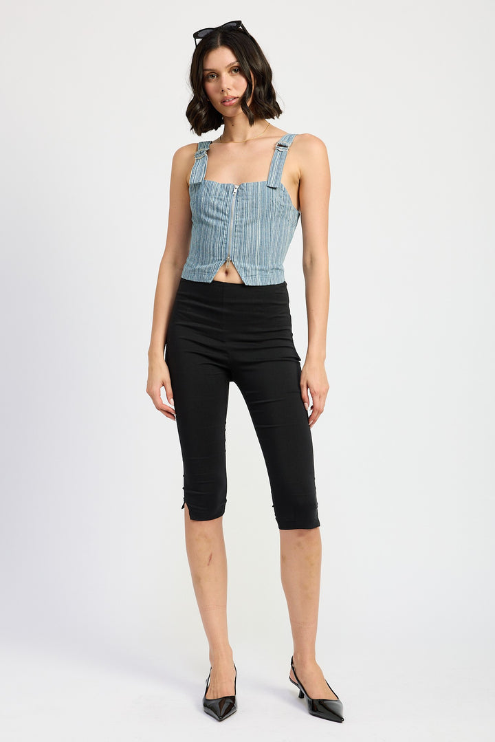 Blue Denim Zipper Front Bustier Top