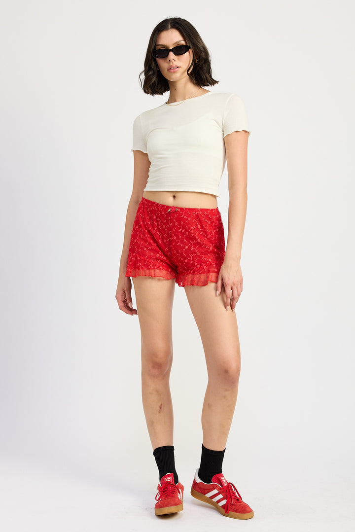 Red Ruffle Jersey Shorts