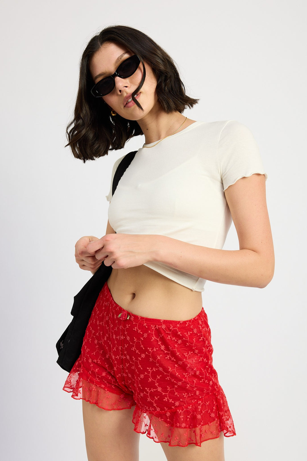 Red Ruffle Jersey Shorts