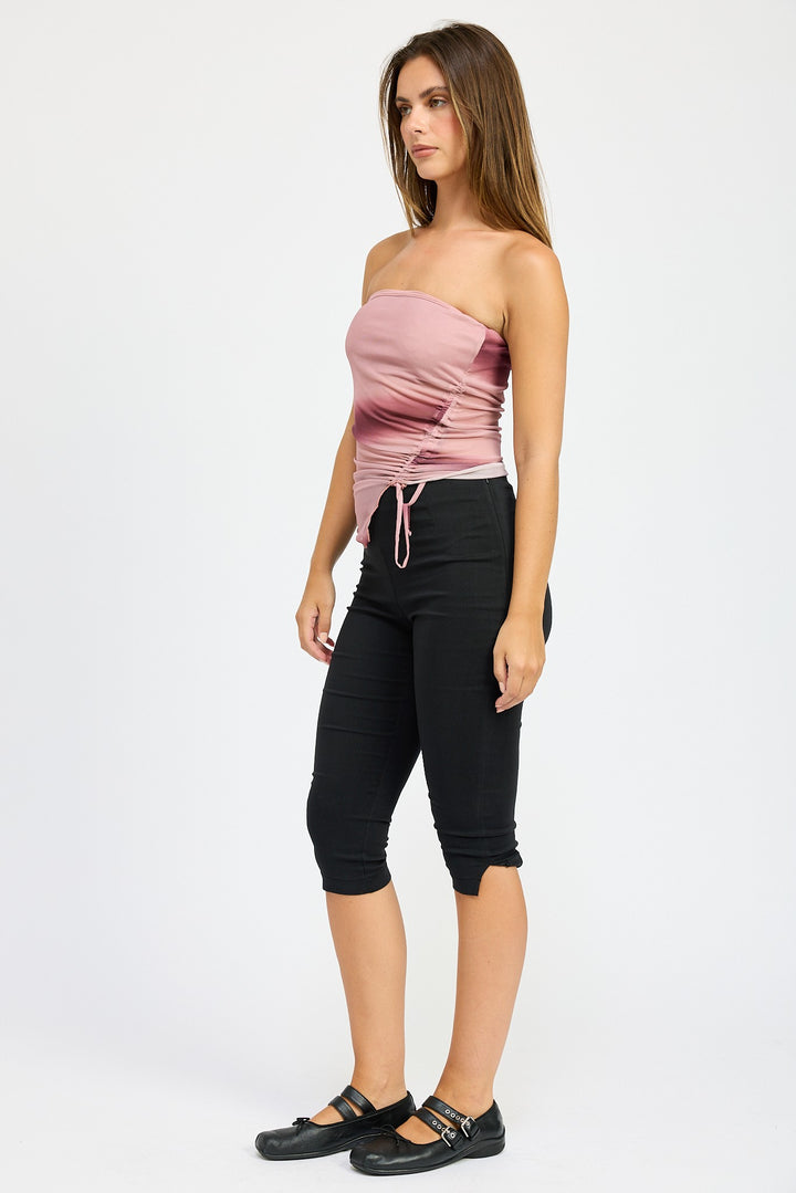 Asymmetrical Shirred Tube Top