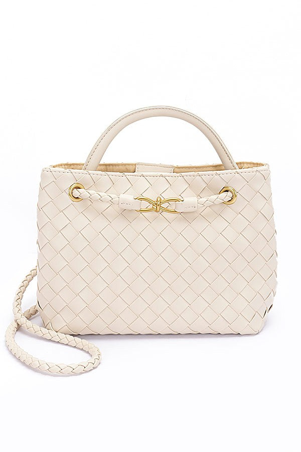 Mint Weaved Faux Leather Convertible Shoulder Bag