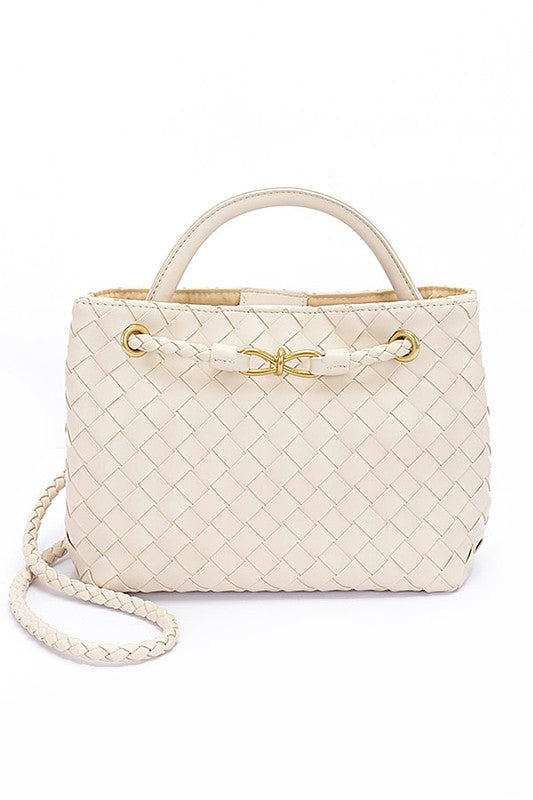 Pink Weaved Faux Leather Convertible Shoulder Bag