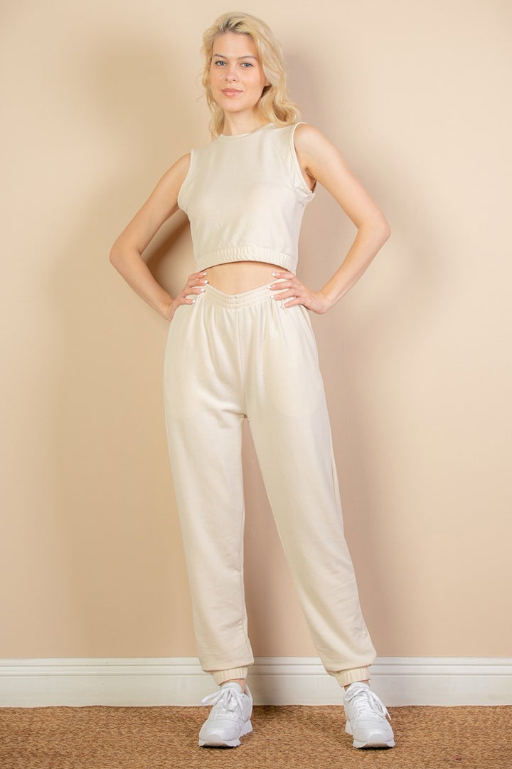 Black French Terry Elastic Waist Tank Top Joggers Set