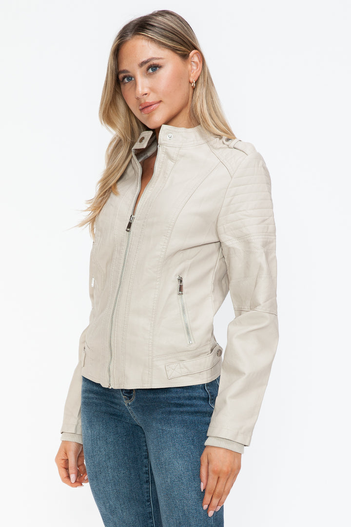 Snobbish Pu Leather Biker Jacket With Side Zip Pockets 1