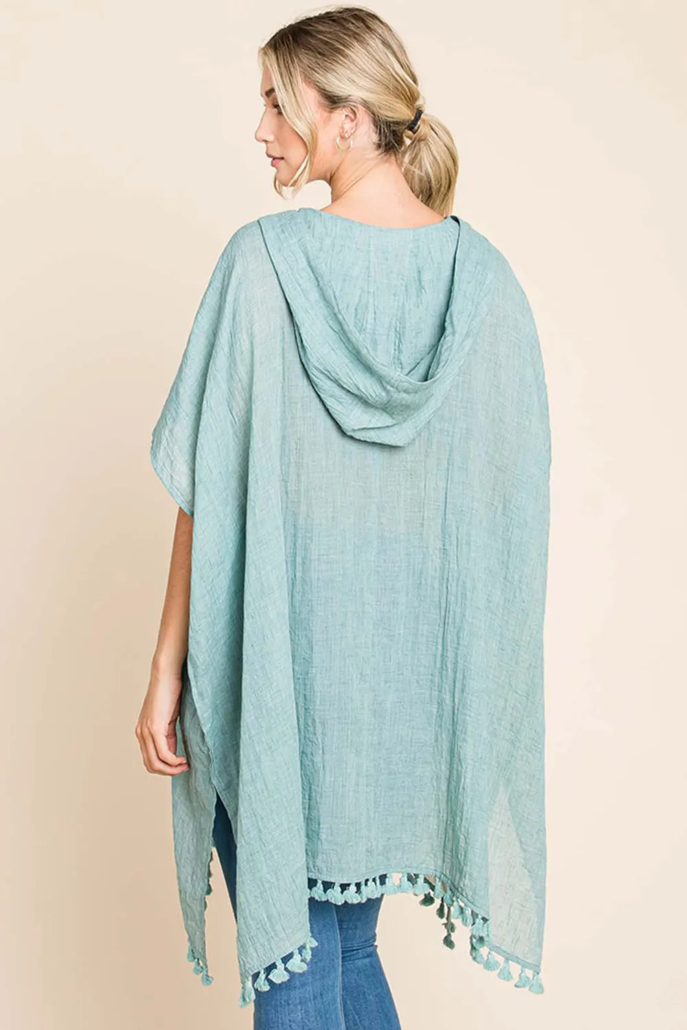 Mint Cotton Bleu By Nu Label Tassel Hem Hooded Cover Up
