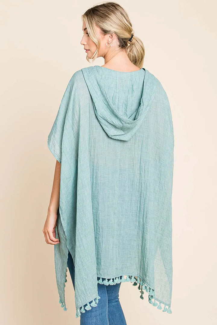 Mint Cotton Bleu By Nu Label Tassel Hem Hooded Cover Up