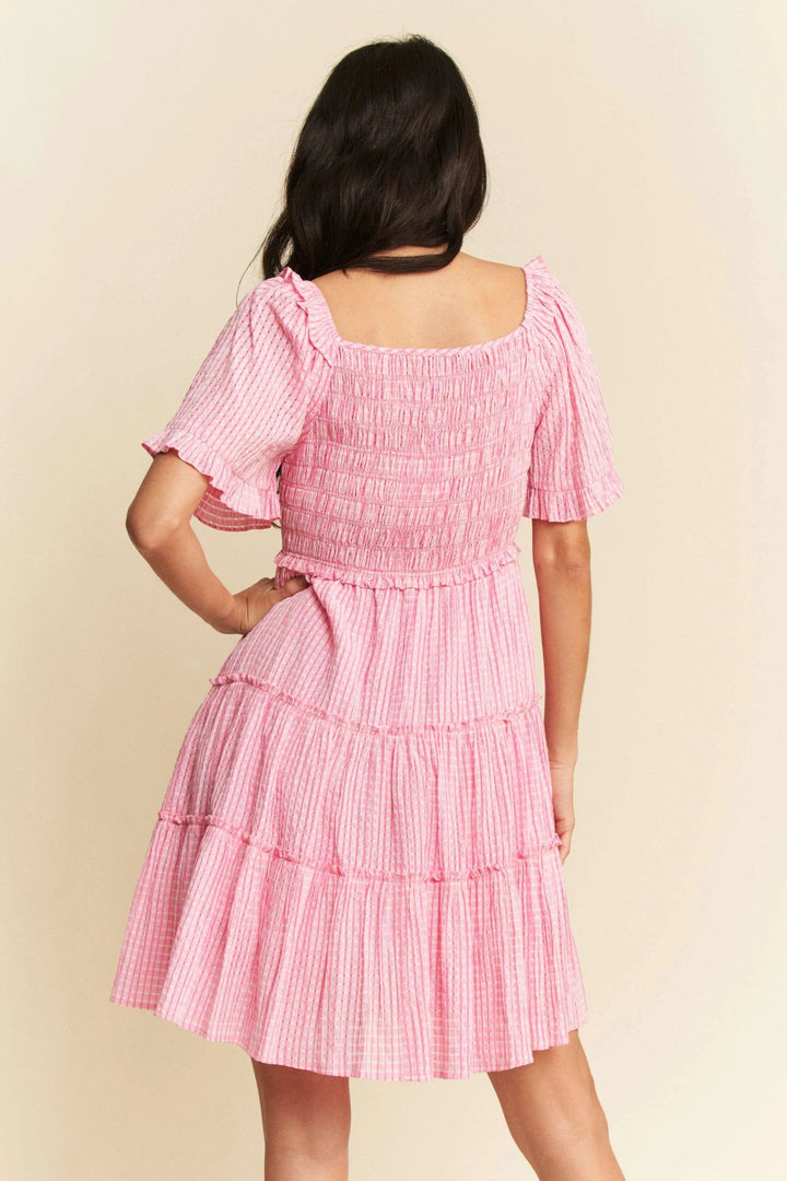 Davi Dani Jacquard Checker Smocking Tiered Dress