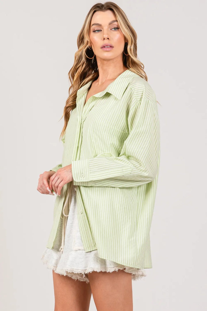 Sage Fig Striped Button Up Long Sleeve Shirt 1