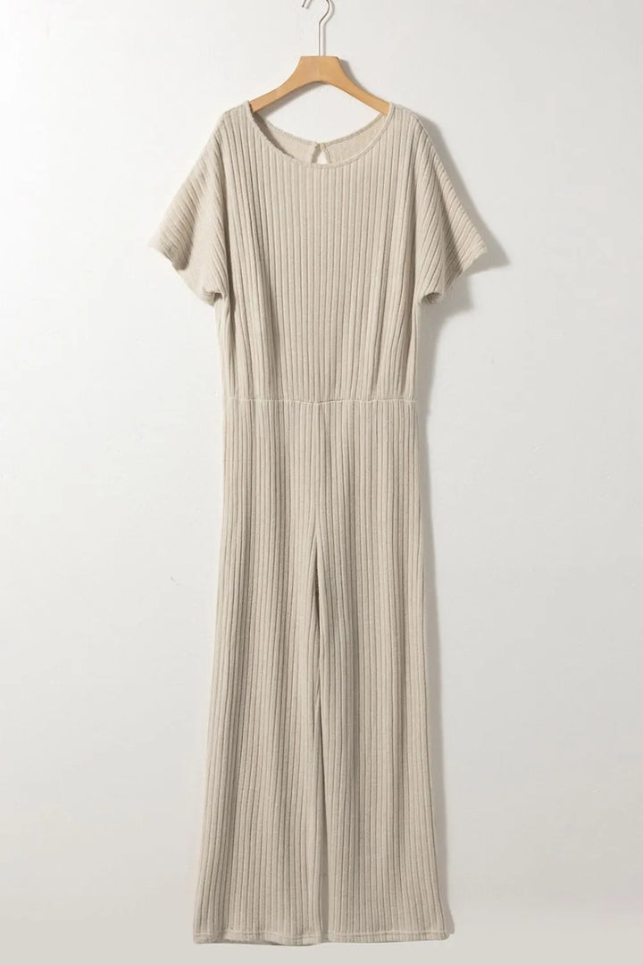 Ribbed Knit Wide Leg Jumpsuit