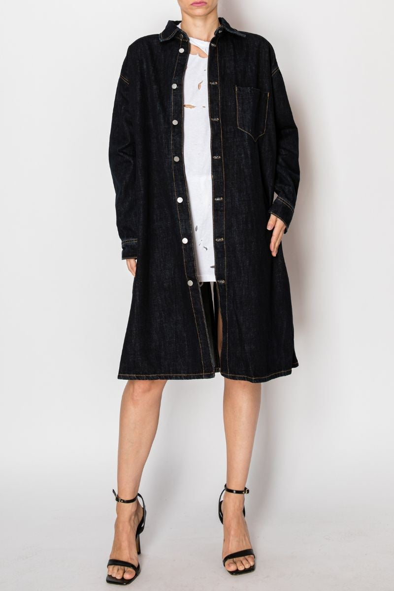 Dark Wash Back Tie Slit Denim Jacket Dark Wash