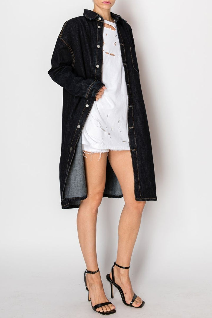 Dark Wash Back Tie Slit Denim Jacket Dark Wash