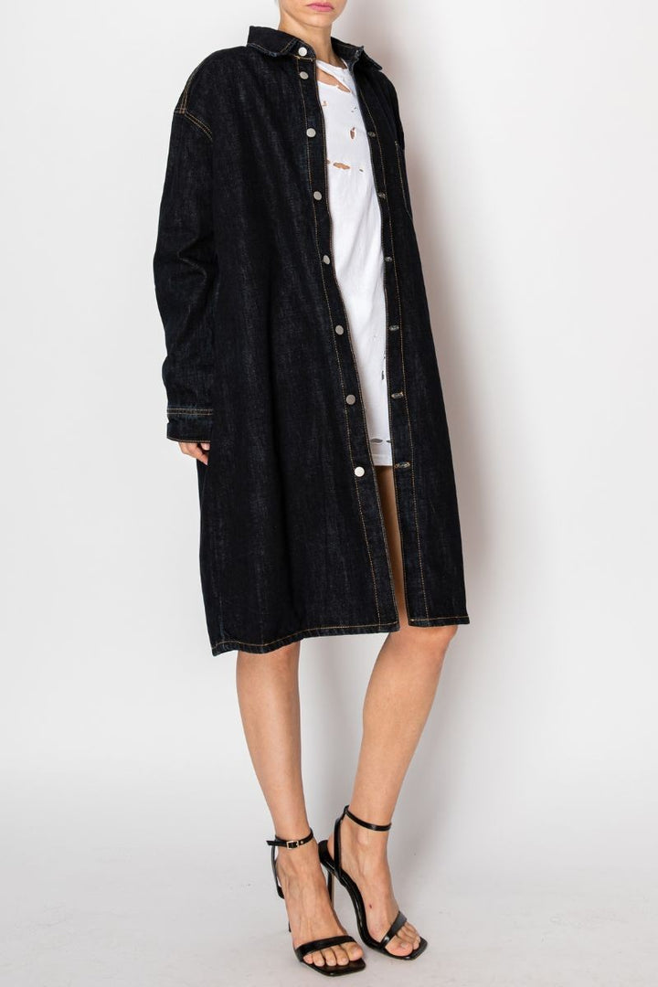 Dark Wash Back Tie Slit Denim Jacket Dark Wash