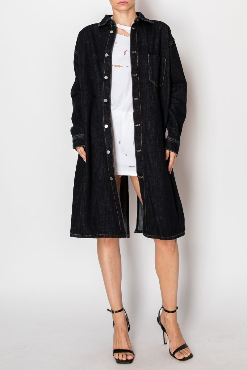 Dark Wash Back Tie Slit Denim Jacket Dark Wash