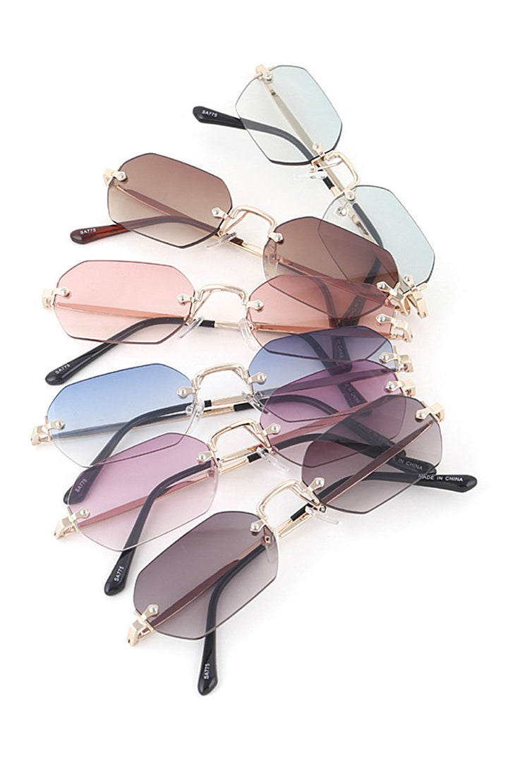 Assorted (12 Pc) Rimless Unisex Mix Tint Sunglasses Set