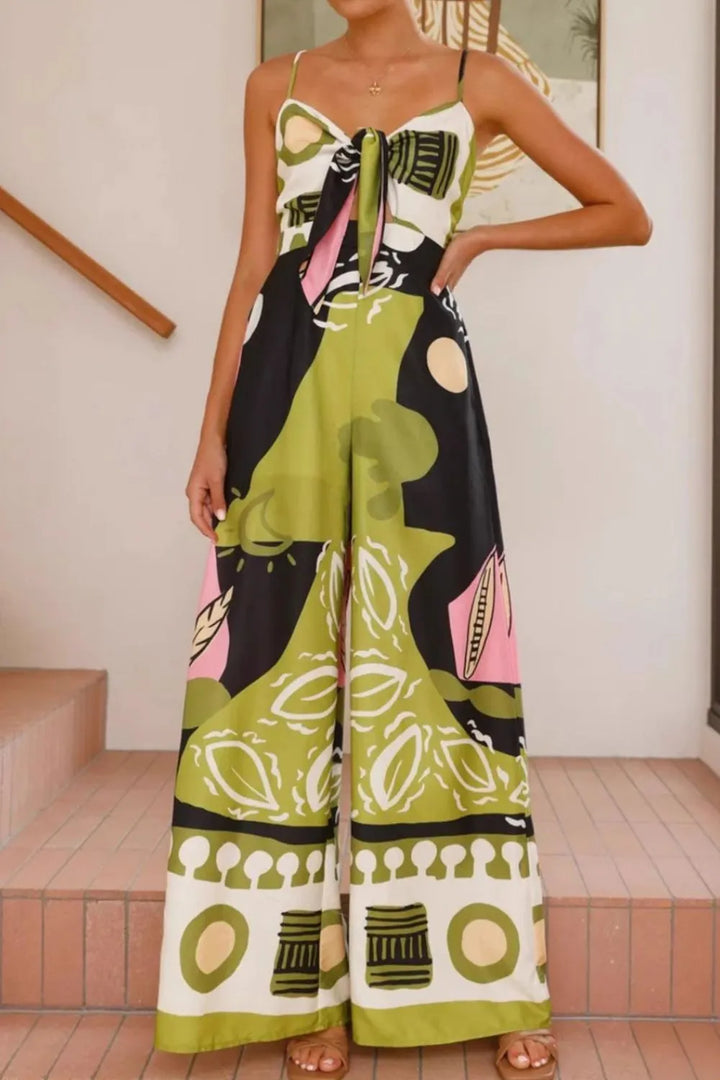 Fruit Green Printed Sweetheart Neck Jumpsuit