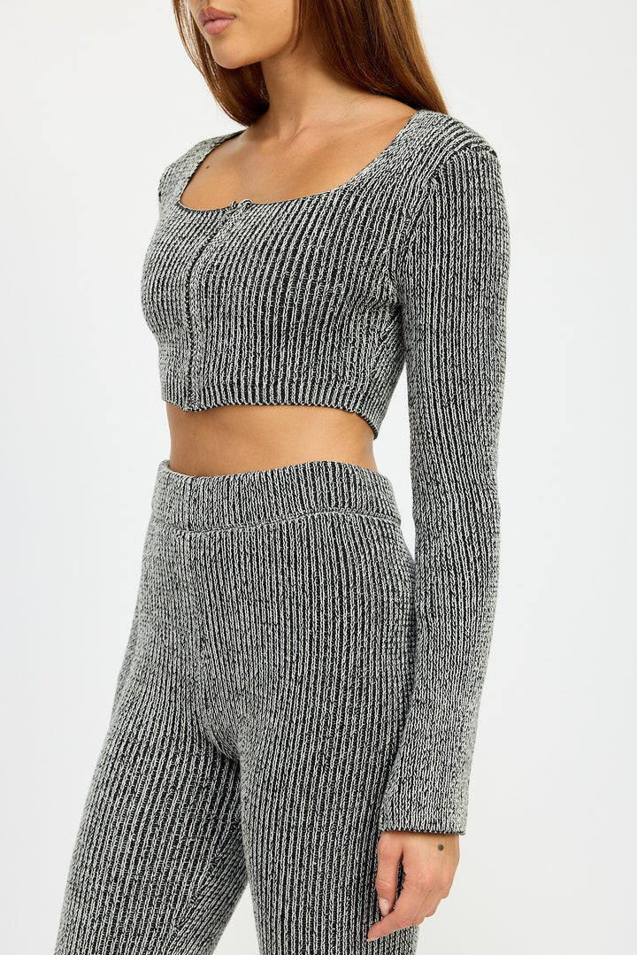 Black White Square Neck Cropped Top With Zipper
