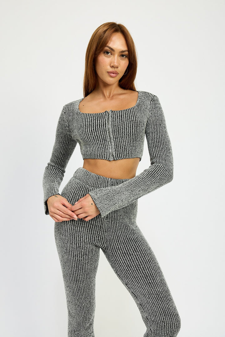 Black White Square Neck Cropped Top With Zipper