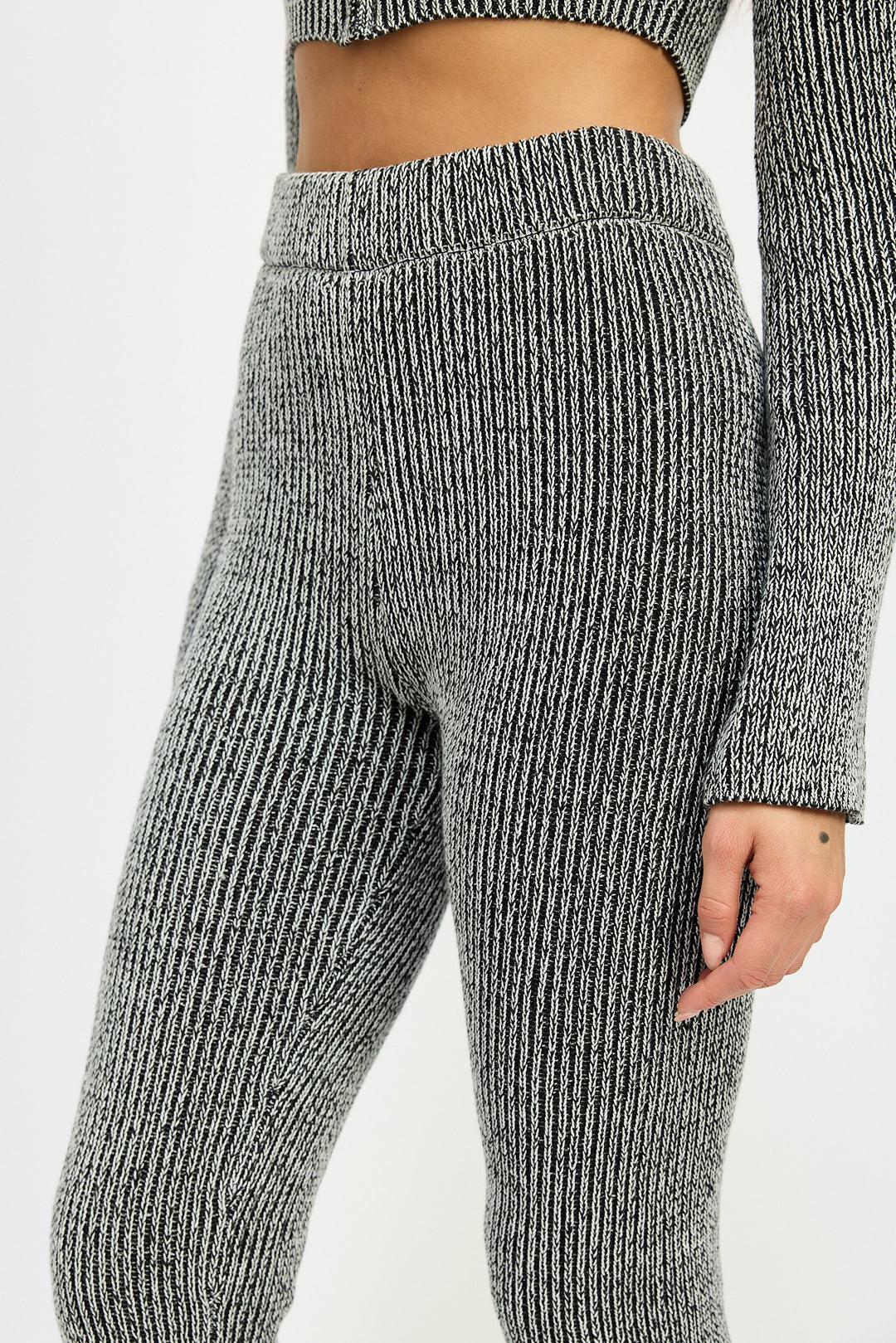 Black White High Waist Ribed Pants