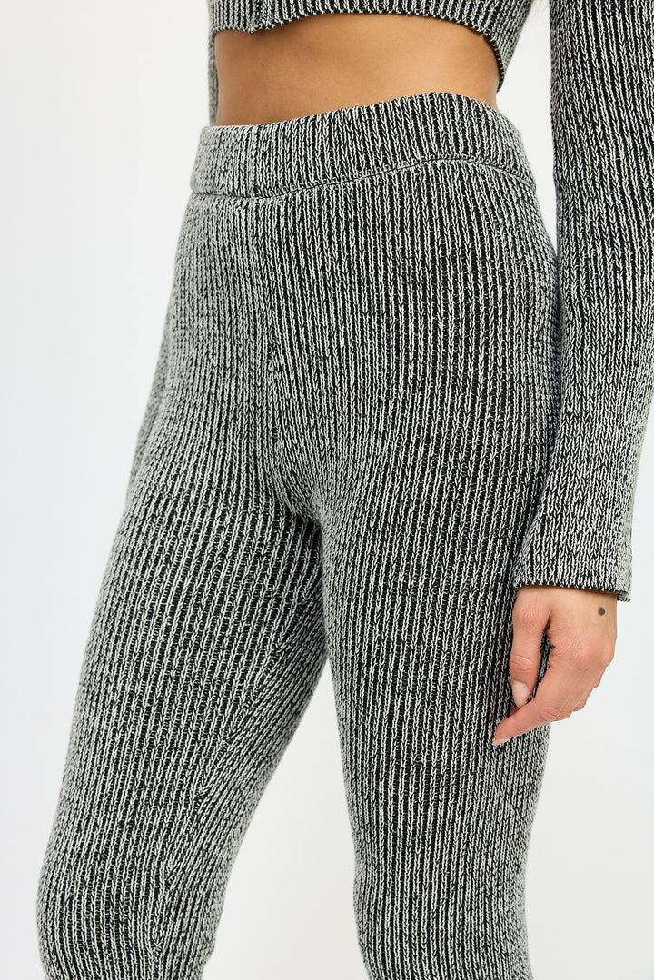 Black White High Waist Ribed Pants