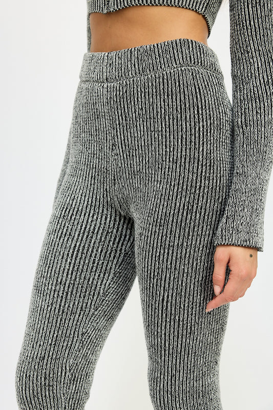 Black White High Waist Ribed Pants