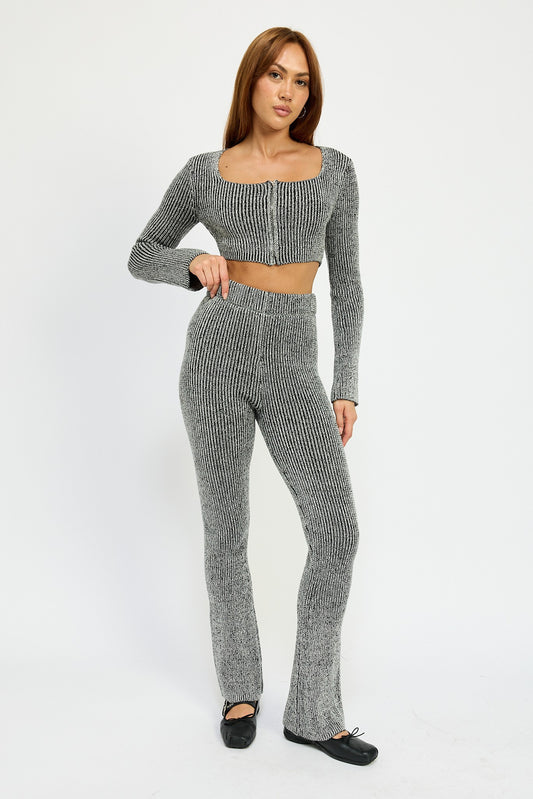 Black White High Waist Ribed Pants