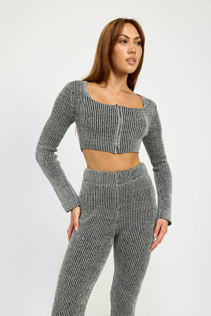 Black White High Waist Ribed Pants