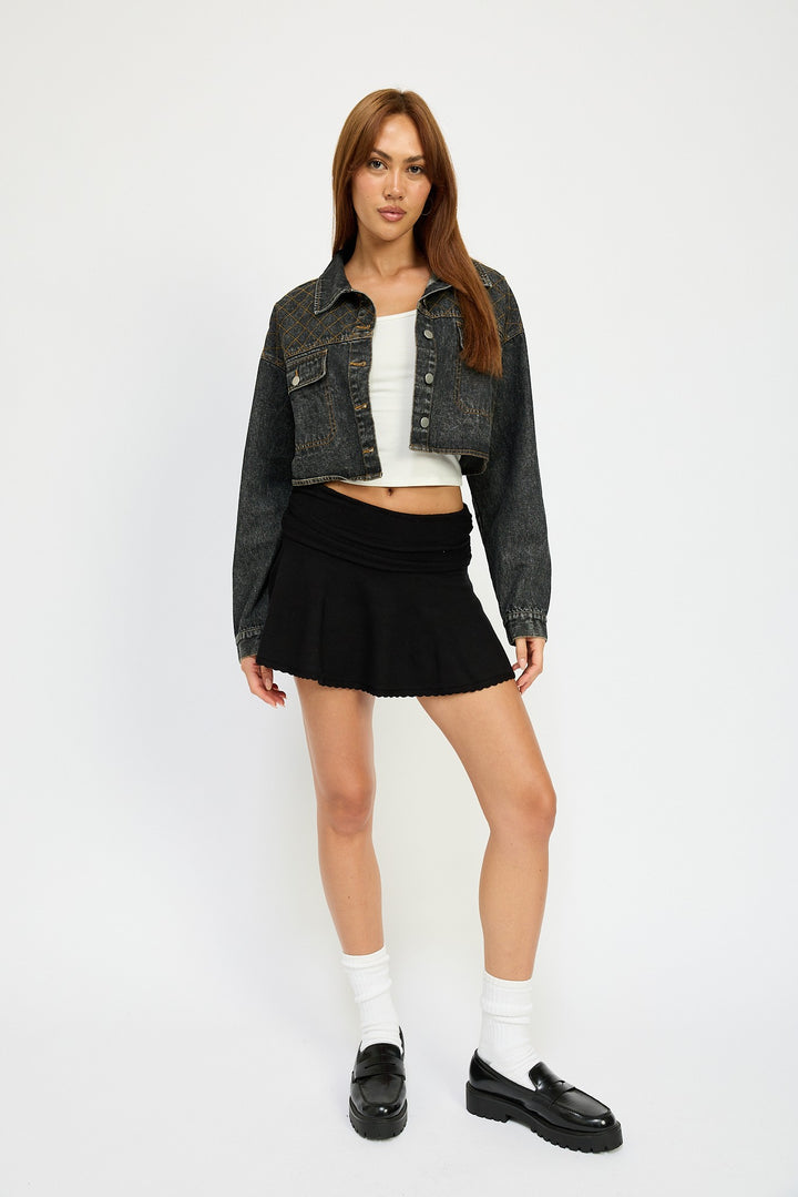 Embroidered Denim Crop Jacket