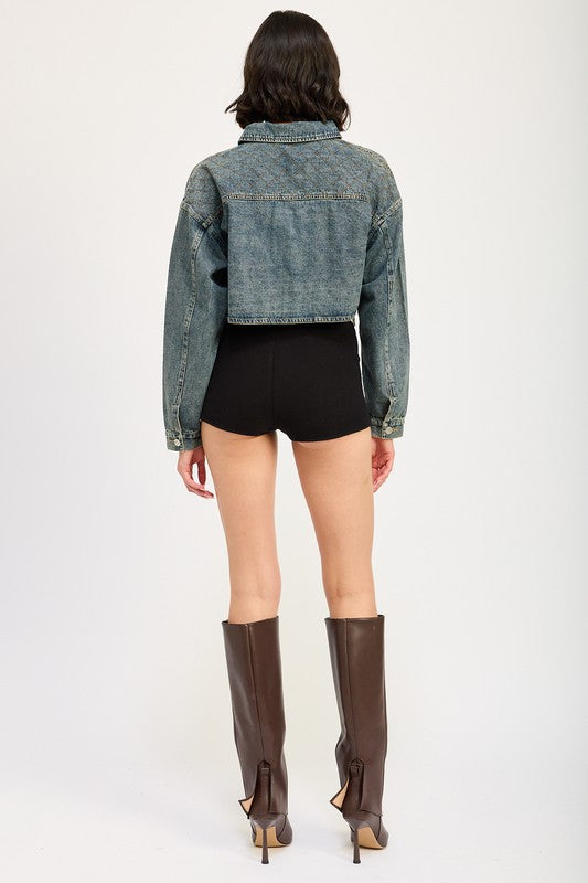 Embroidered Denim Crop Jacket